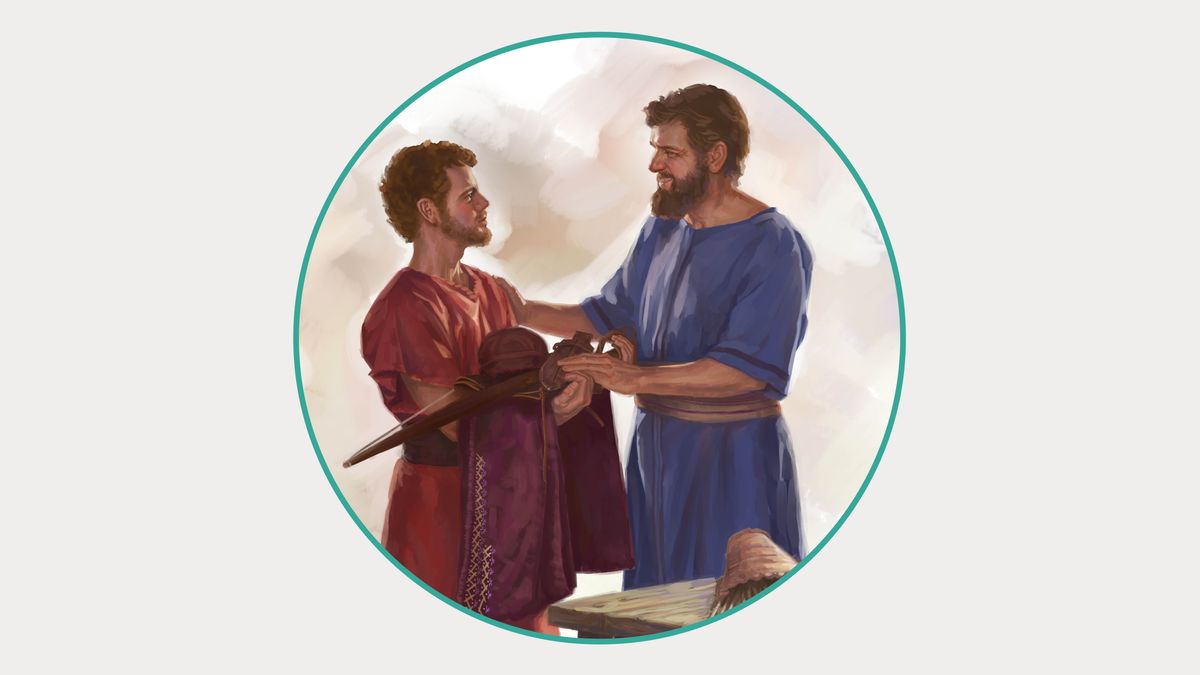 Jonathan gives David his personal items​—including his sleeveless coat, bow, and sword.
